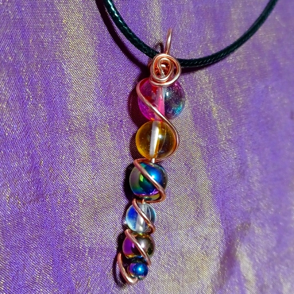 Gleamy moonstone glass unicorn horn wand copper beaded handmade gems rainbow ๐ - Picture 3 of 5